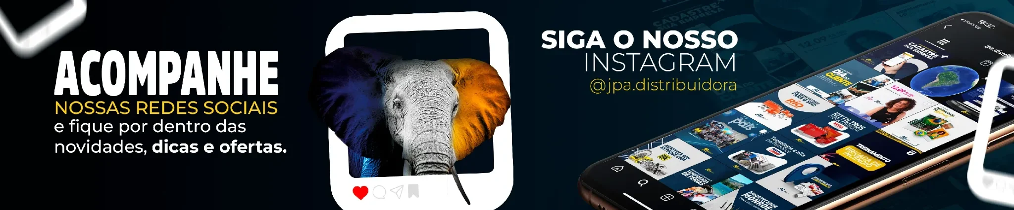 Banner de redes sociais da JPA Distribuidora dentro do e-commerce