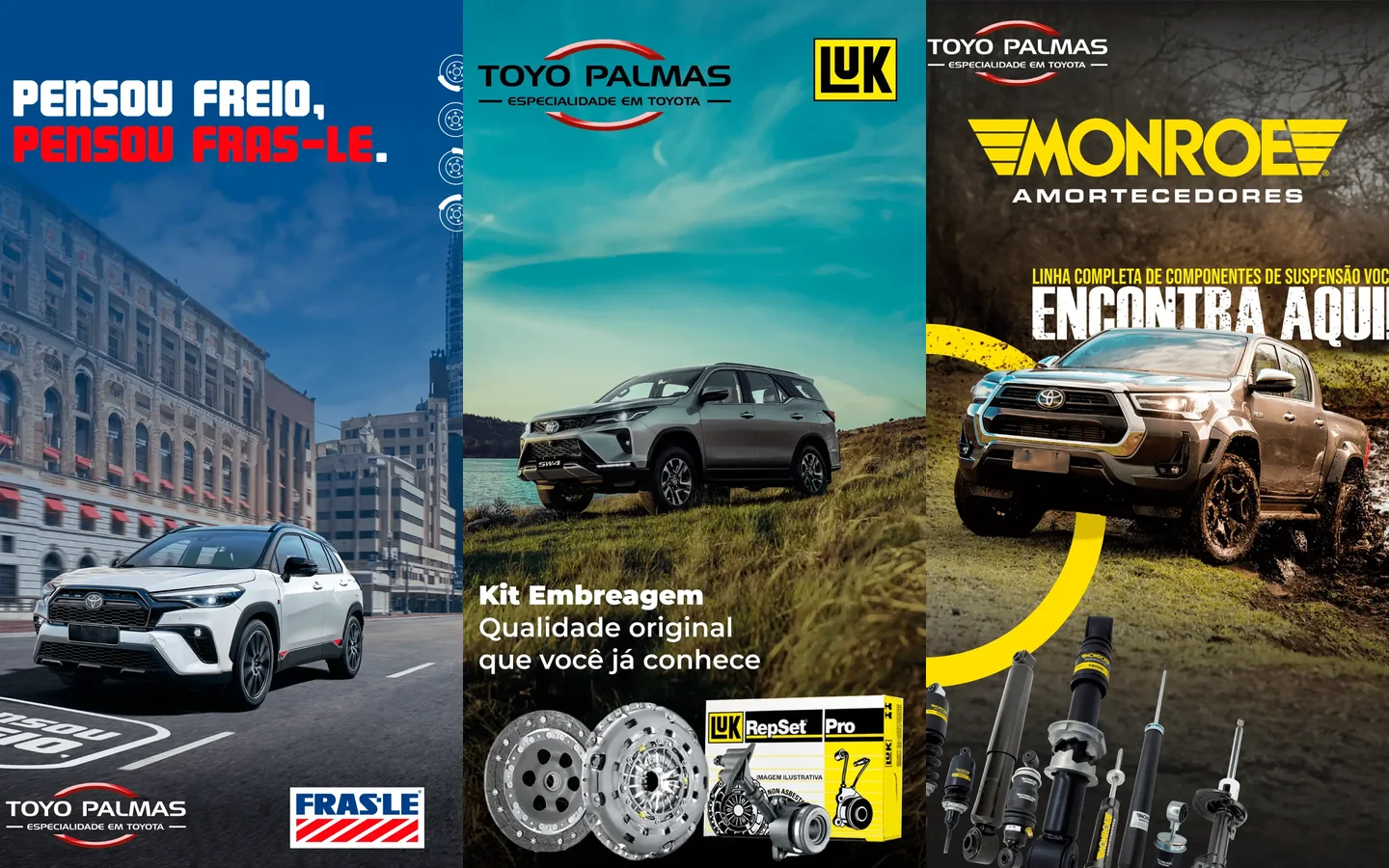 Seleção de banners promocionais desenvolvidos para o Toyo Palmas com marcas do aftermarket automotivo