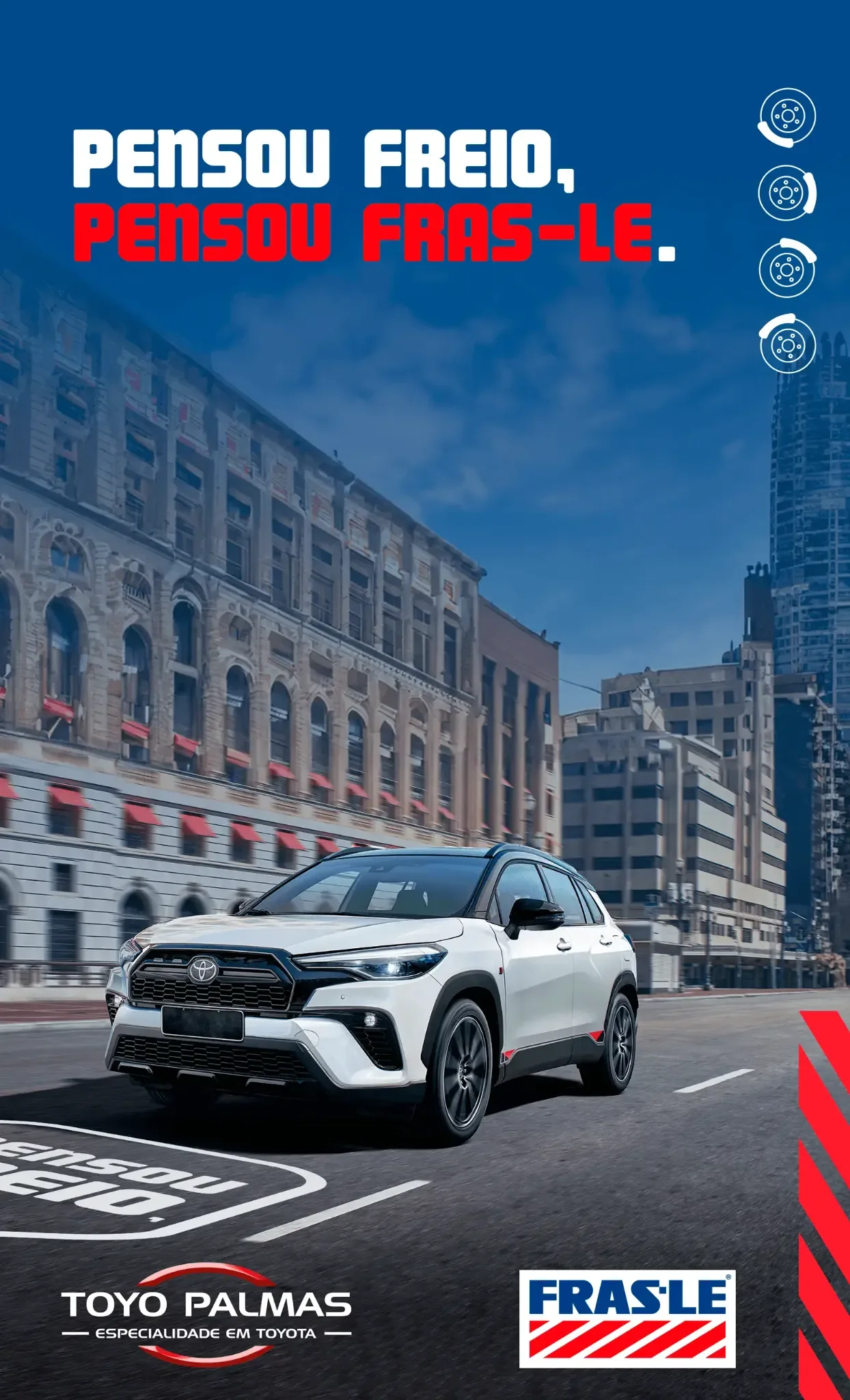 Banner promocional Fras-le para o Toyo Palmas com veículo Toyota