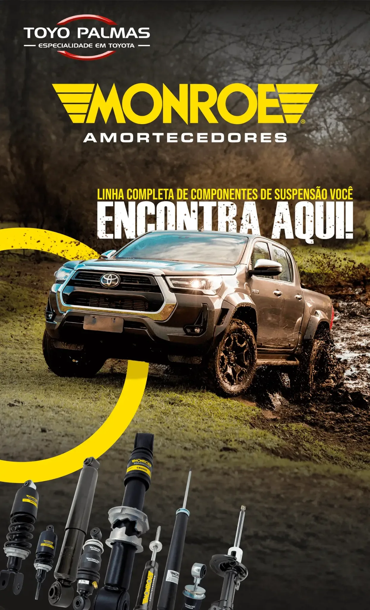 Banner promocional Monroe para o Toyo Palmas com linha de amortecedores