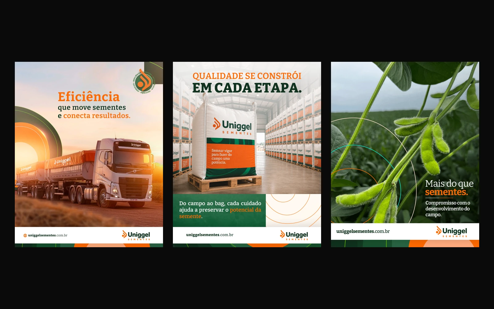 Seleção de peças de social media desenvolvidas para a Uniggel Sementes